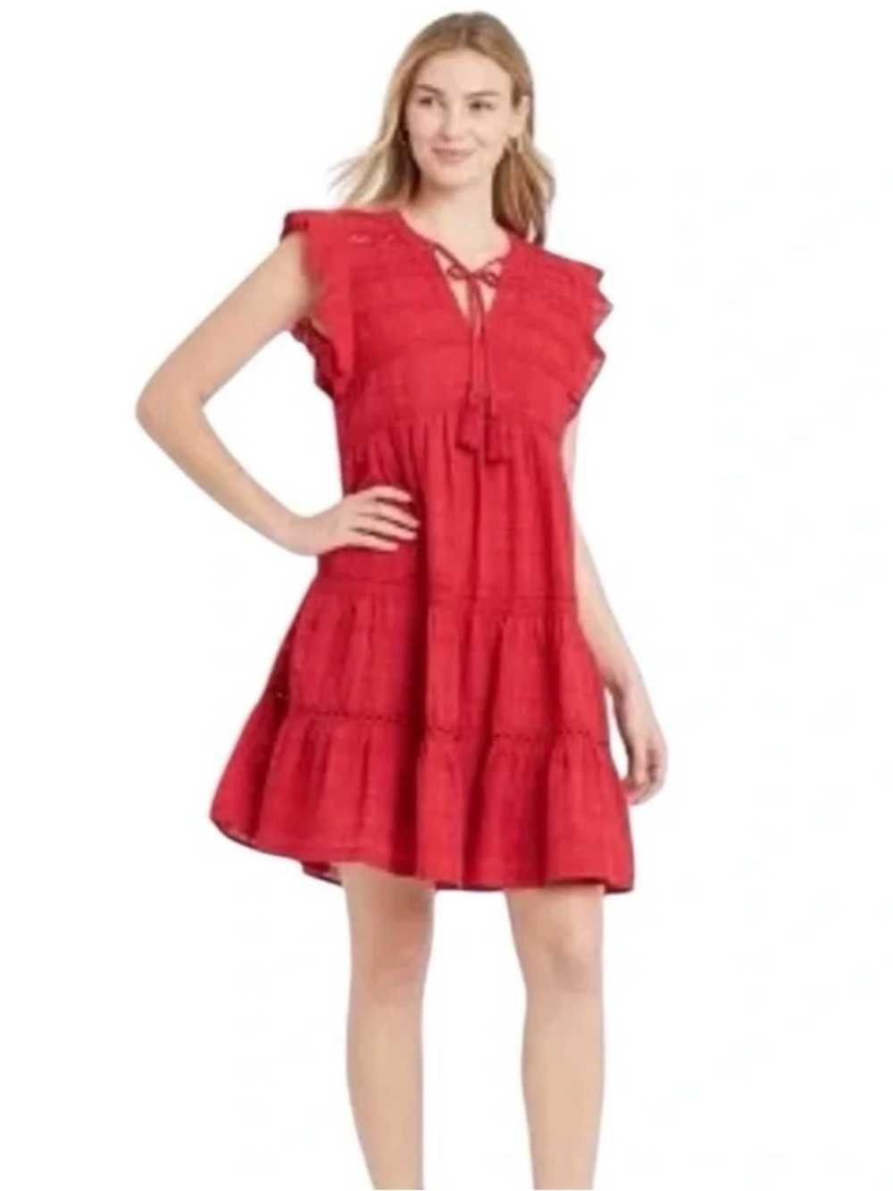Knox Rose-Red Ruffle Sleeve Tiered Summer Boho Dress